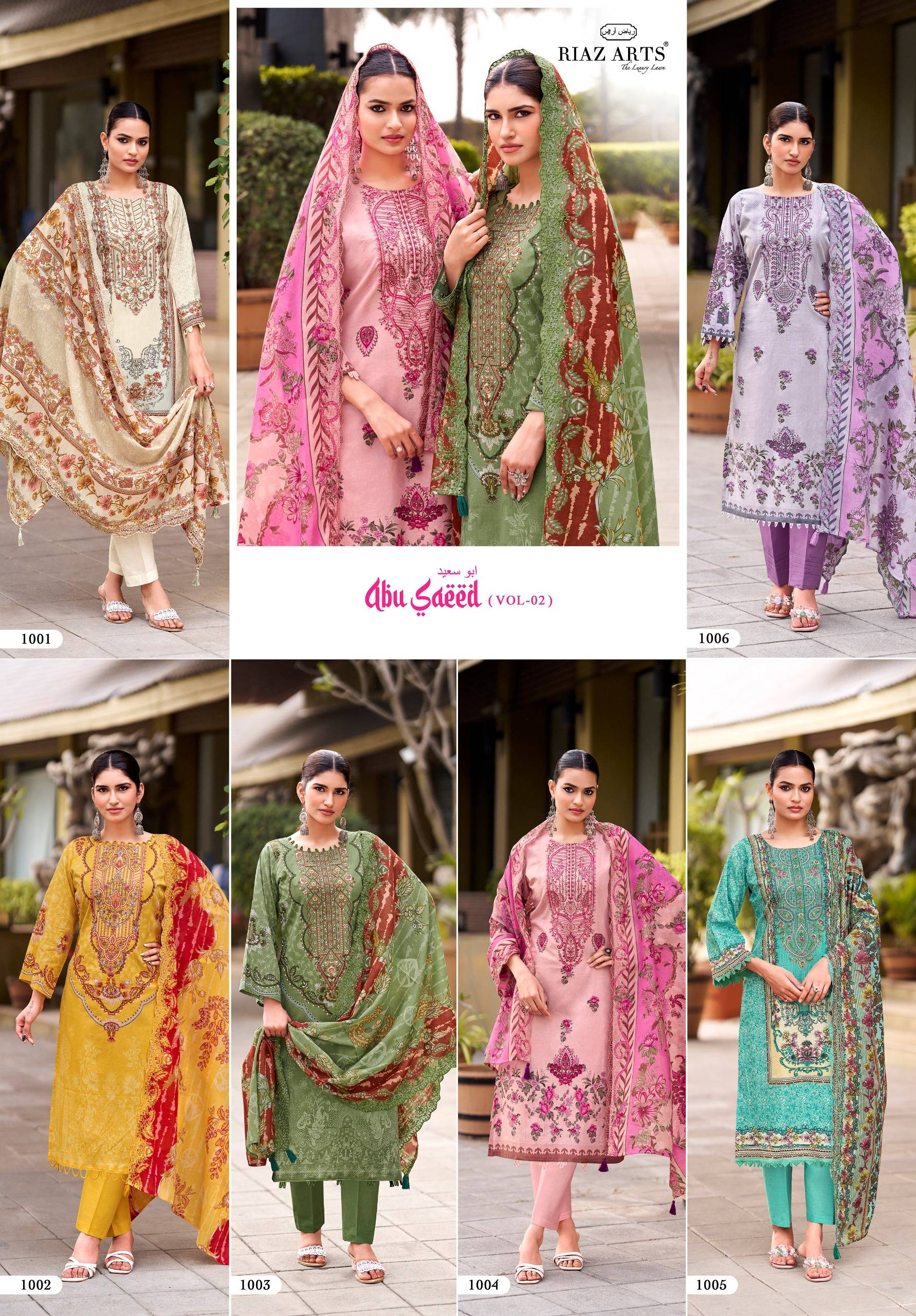 ABU SAEED Vol.2 by RIAZ ARTS PRINTS 1001 TO 1006 SERIES Pakistani Stylish Embroidered COTTON CAMRIC COLLECTION At Wholesale Price